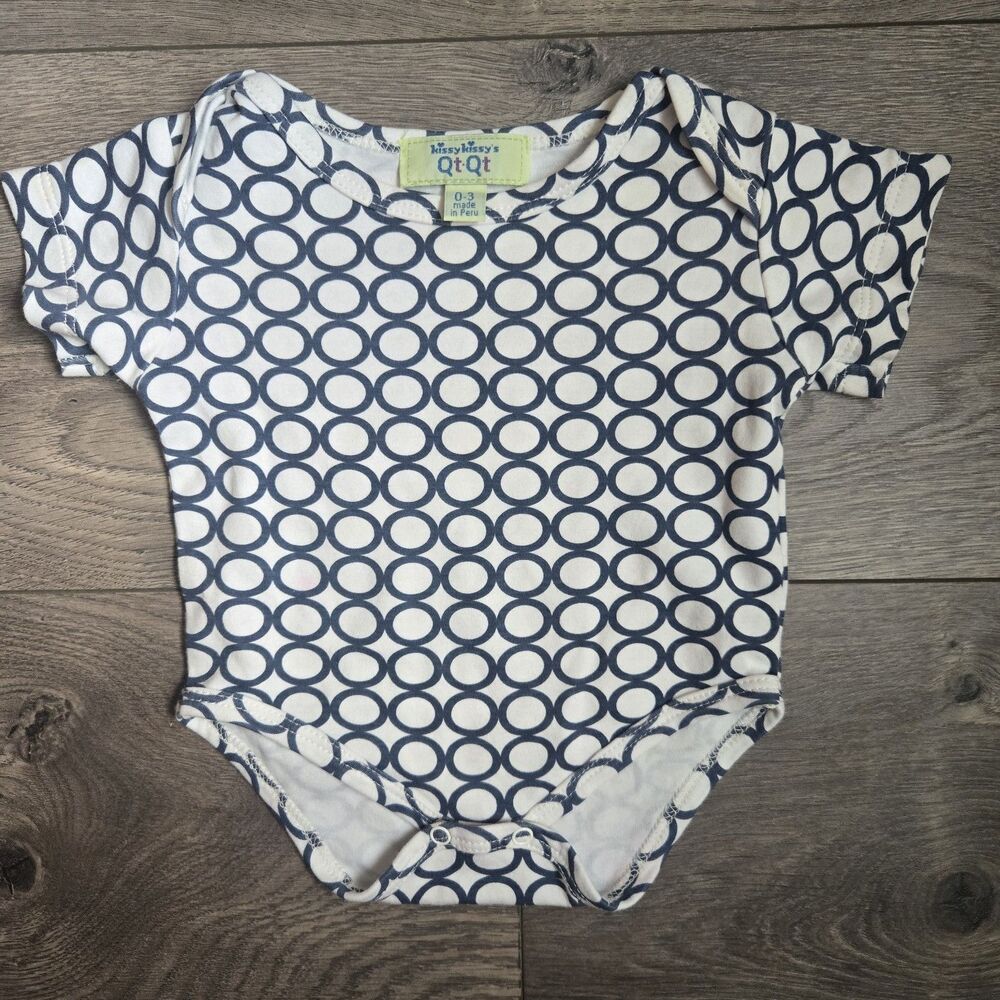 Kissy Kissy Qt-Qt Baby Boy Blue White Circle Print Pima Cotton Bodysuit 0-3M